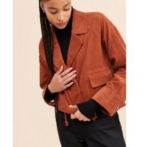 J.O.A. Orange Cropped Corduroy Utility Jacket S